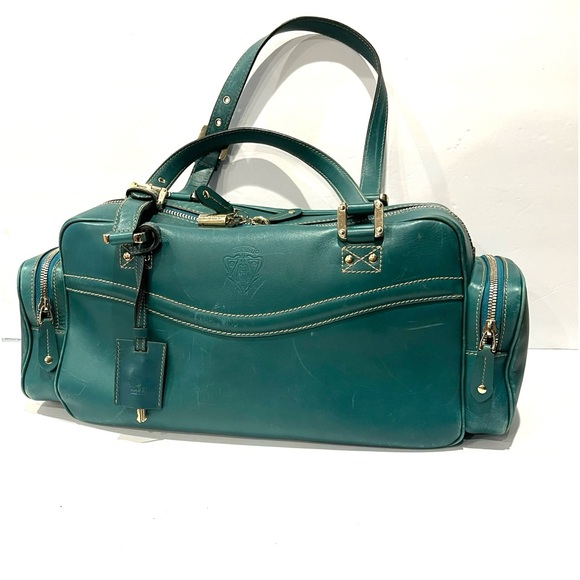 GUCCI Green Leather Satchel With Lock & Key - Picture 2 of 14